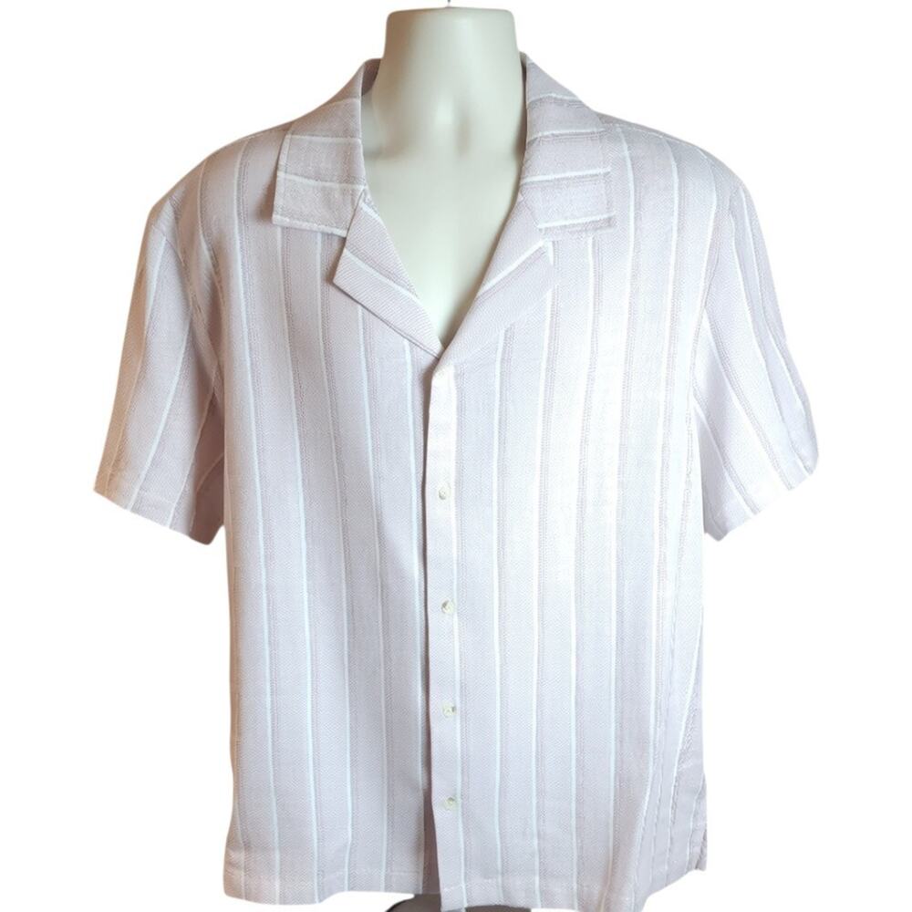 Sperry Mens XL Pink Striped Camp Collar Short Sleeve Button Up Summer Shirt NWT